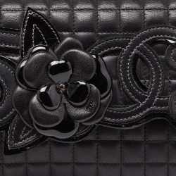 Pre Owned Chanel Black Square Quilted Patent and Leather Camellia No.5 Flap Bag