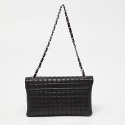 Pre Owned Chanel Black Square Quilted Patent and Leather Camellia No.5 Flap Bag