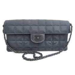 Pre Owned Chanel Grey Fabric Matlasse Chocolate Bar Flap Bag