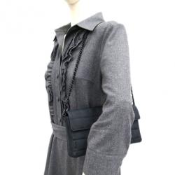 Pre Owned Chanel Grey Fabric Matlasse Chocolate Bar Flap Bag