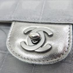 Pre Owned Chanel Grey Fabric Matlasse Chocolate Bar Flap Bag