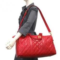 Pre Owned Chanel Red Patent Leather Boston Bag