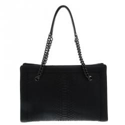 مملوكة مسبقًا Chanel Matte Black Python Large Boy Shopper Tote