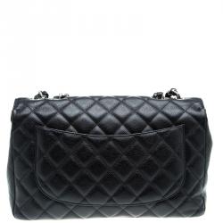 مملوكة مسبقًا Chanel Black Quilted Caviar Leather Jumbo Classic Single Flap Bag