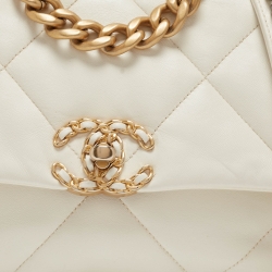 Pre Owned Chanel White Quilted Leather Small 19 Flap Bag