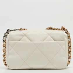 Pre Owned Chanel White Quilted Leather Small 19 Flap Bag