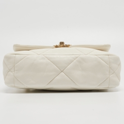 Pre Owned Chanel White Quilted Leather Small 19 Flap Bag