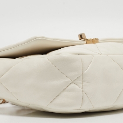 Pre Owned Chanel White Quilted Leather Small 19 Flap Bag