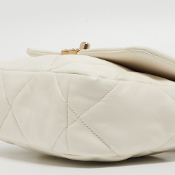 Pre Owned Chanel White Quilted Leather Small 19 Flap Bag