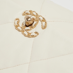 Pre Owned Chanel White Quilted Leather Small 19 Flap Bag