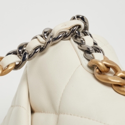 Pre Owned Chanel White Quilted Leather Small 19 Flap Bag