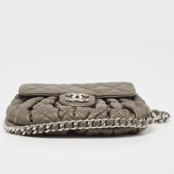 Pre Owned Chanel Brown Quilted Leather Mini Chain Around Flap Bag