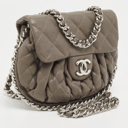 Pre Owned Chanel Brown Quilted Leather Mini Chain Around Flap Bag