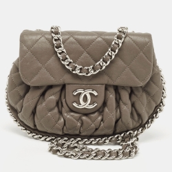 Pre Owned Chanel Brown Quilted Leather Mini Chain Around Flap Bag