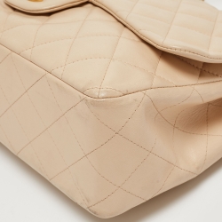 Pre Owned Chanel Beige Quilted Leather Jumbo Classic Single Flap Bag