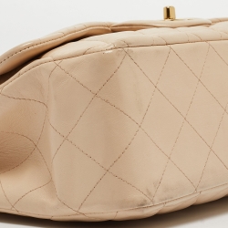 Pre Owned Chanel Beige Quilted Leather Jumbo Classic Single Flap Bag