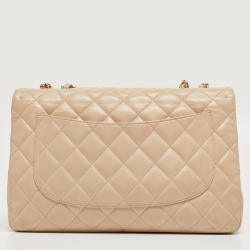 Pre Owned Chanel Beige Quilted Leather Jumbo Classic Single Flap Bag