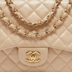 Pre Owned Chanel Beige Quilted Leather Jumbo Classic Single Flap Bag
