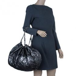 Pre Owned Chanel Metallic Grey Leather Large Hobo