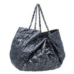Pre Owned Chanel Metallic Grey Leather Large Hobo