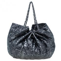 Pre Owned Chanel Metallic Grey Leather Large Hobo
