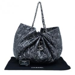 Pre Owned Chanel Metallic Grey Leather Large Hobo