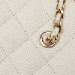 Pre Owned Chanel White Quilted Caviar Leather Small CC Vanity Case Bag