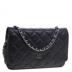 Chanel Black Quilted Leather Wallet On Chain