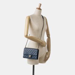 Pre Owned Chanel Navy Blue Medium Chic Pearls Flap Bag