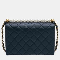 Pre Owned Chanel Navy Blue Medium Chic Pearls Flap Bag