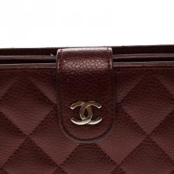 Pre Owned Chanel Burgundy Quilted Leather CC Compact Wallet
