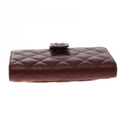 Pre Owned Chanel Burgundy Quilted Leather CC Compact Wallet