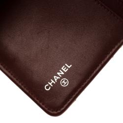 Pre Owned Chanel Burgundy Quilted Leather CC Compact Wallet