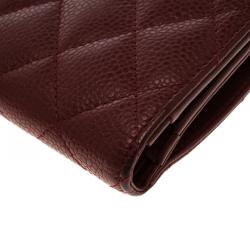 Pre Owned Chanel Burgundy Quilted Leather CC Compact Wallet