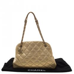 Pre Owned Chanel Gold Quilted Leather Just Mademoiselle Bowling Bag