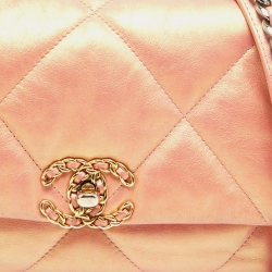 Pre Owned Chanel Orange Iridescent Quilted Leather Medium 19 Flap Bag