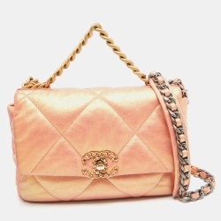 Pre Owned Chanel Orange Iridescent Quilted Leather Medium 19 Flap Bag