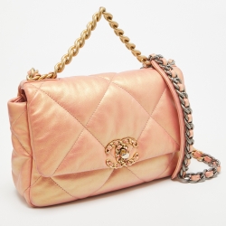 Pre Owned Chanel Orange Iridescent Quilted Leather Medium 19 Flap Bag