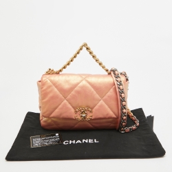Pre Owned Chanel Orange Iridescent Quilted Leather Medium 19 Flap Bag