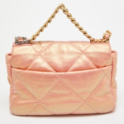Pre Owned Chanel Orange Iridescent Quilted Leather Medium 19 Flap Bag