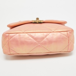 Pre Owned Chanel Orange Iridescent Quilted Leather Medium 19 Flap Bag
