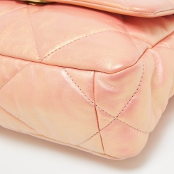 Pre Owned Chanel Orange Iridescent Quilted Leather Medium 19 Flap Bag