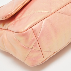 Pre Owned Chanel Orange Iridescent Quilted Leather Medium 19 Flap Bag