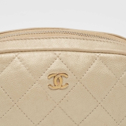 Pre Owned Chanel Beige Quilted Leather Cosmetic Pouch