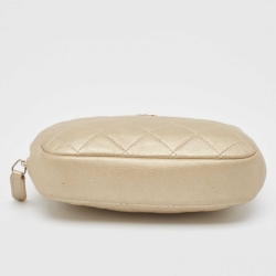 Pre Owned Chanel Beige Quilted Leather Cosmetic Pouch