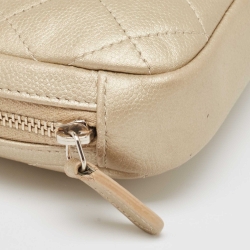 Pre Owned Chanel Beige Quilted Leather Cosmetic Pouch