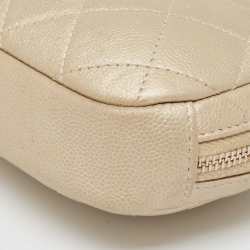 Pre Owned Chanel Beige Quilted Leather Cosmetic Pouch
