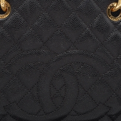 Pre Owned Chanel Black Quilted Caviar Leather GST Shopper Tote