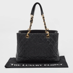 Pre Owned Chanel Black Quilted Caviar Leather GST Shopper Tote
