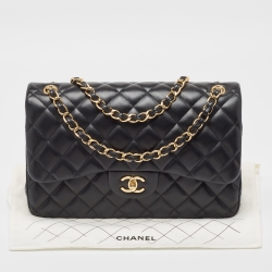 Pre Owned Chanel Black Quilted Leather Jumbo Classic Double Flap Bag